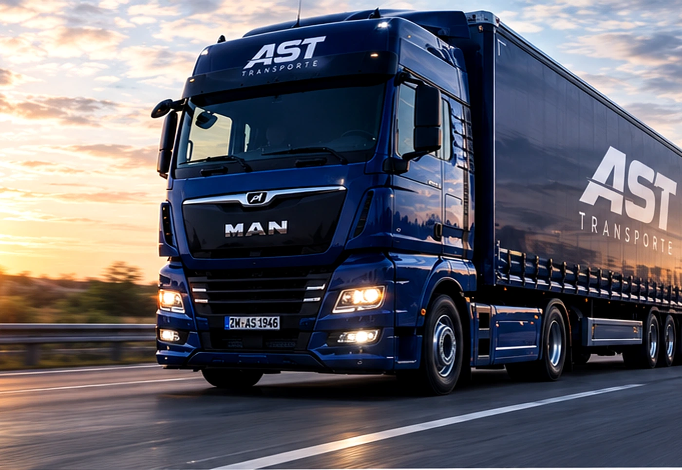 AST Nahverkehr – blauer LKW auf regionaler Strecke